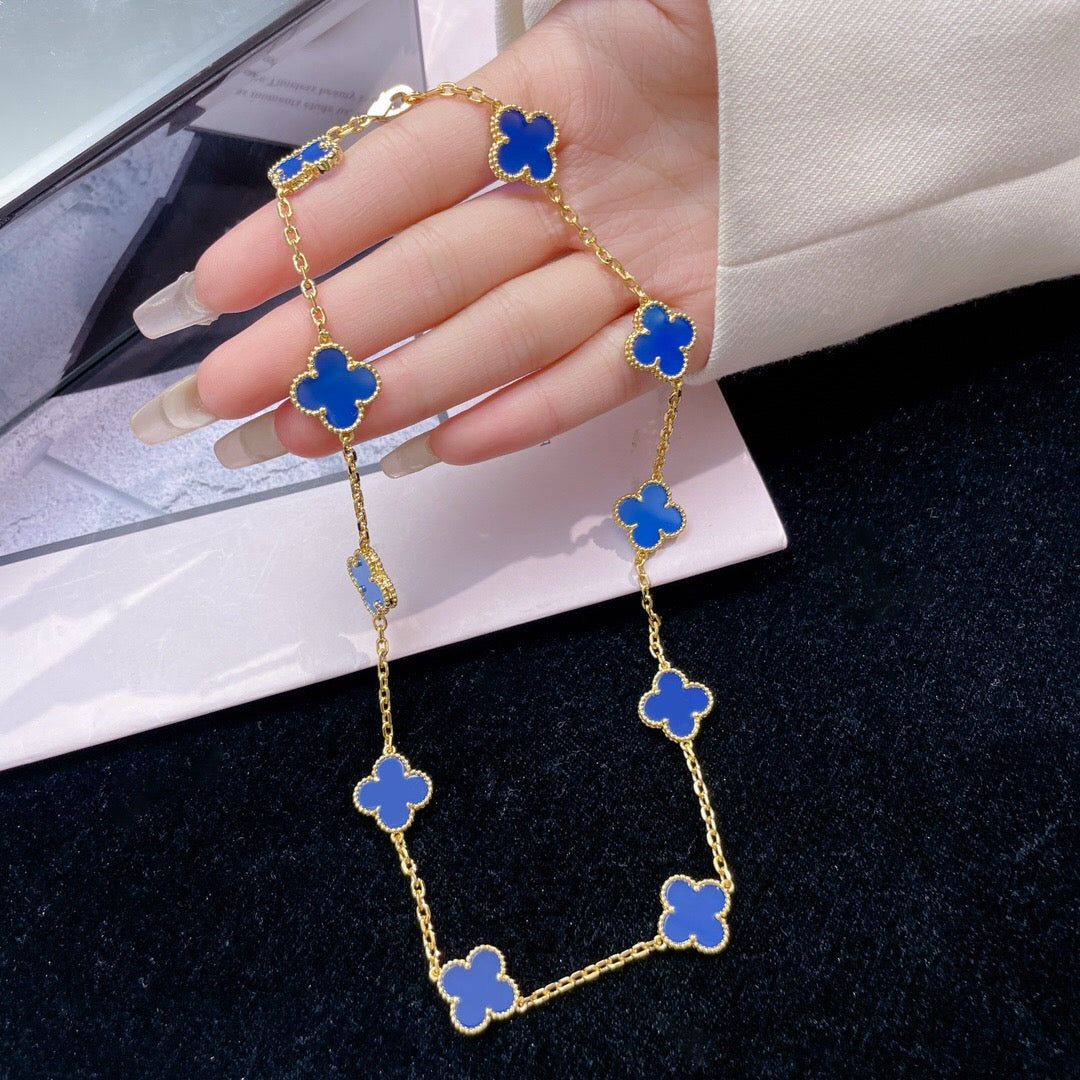 ¡®Dream¡¯CLOVER 10 MOTIFS BLUE AGATE NECKLACE