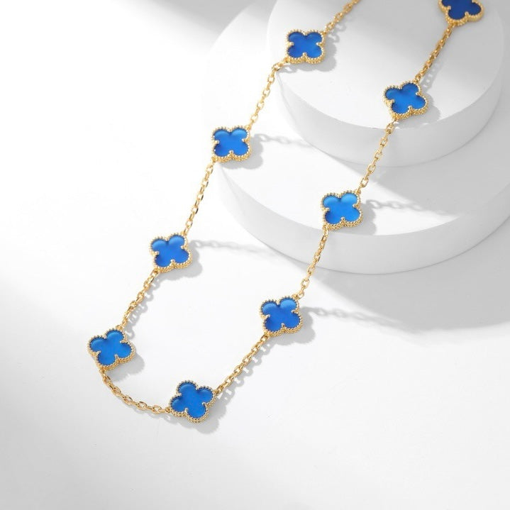 ¡®Dream¡¯CLOVER 10 MOTIFS BLUE AGATE NECKLACE