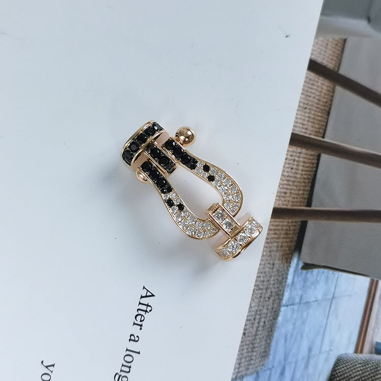 ¡®Dream¡¯FORCE LARGE HORSESHOE BLACK WHITE DIAMOND BRACELET SILVER
