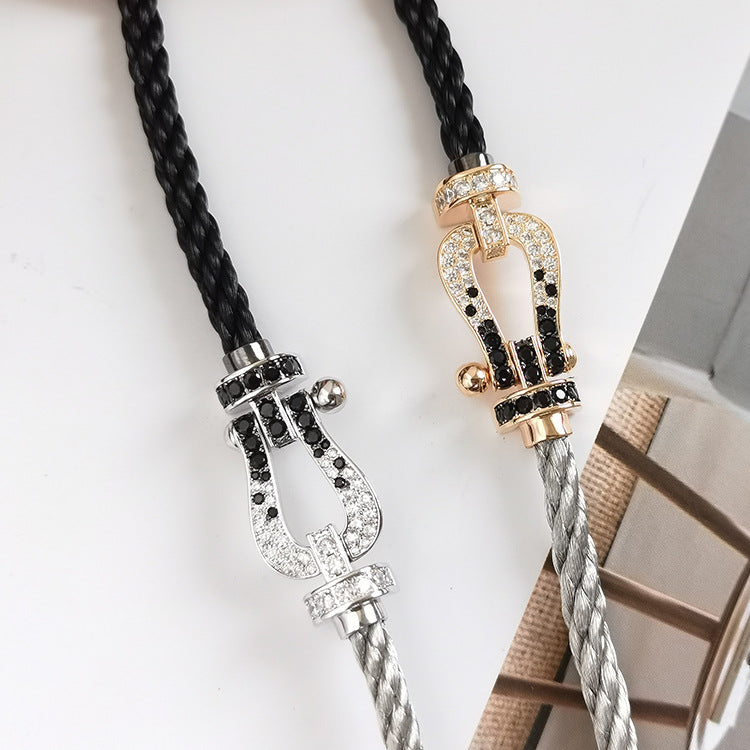 ¡®Dream¡¯FORCE LARGE HORSESHOE BLACK WHITE DIAMOND BRACELET ROSE GOLD