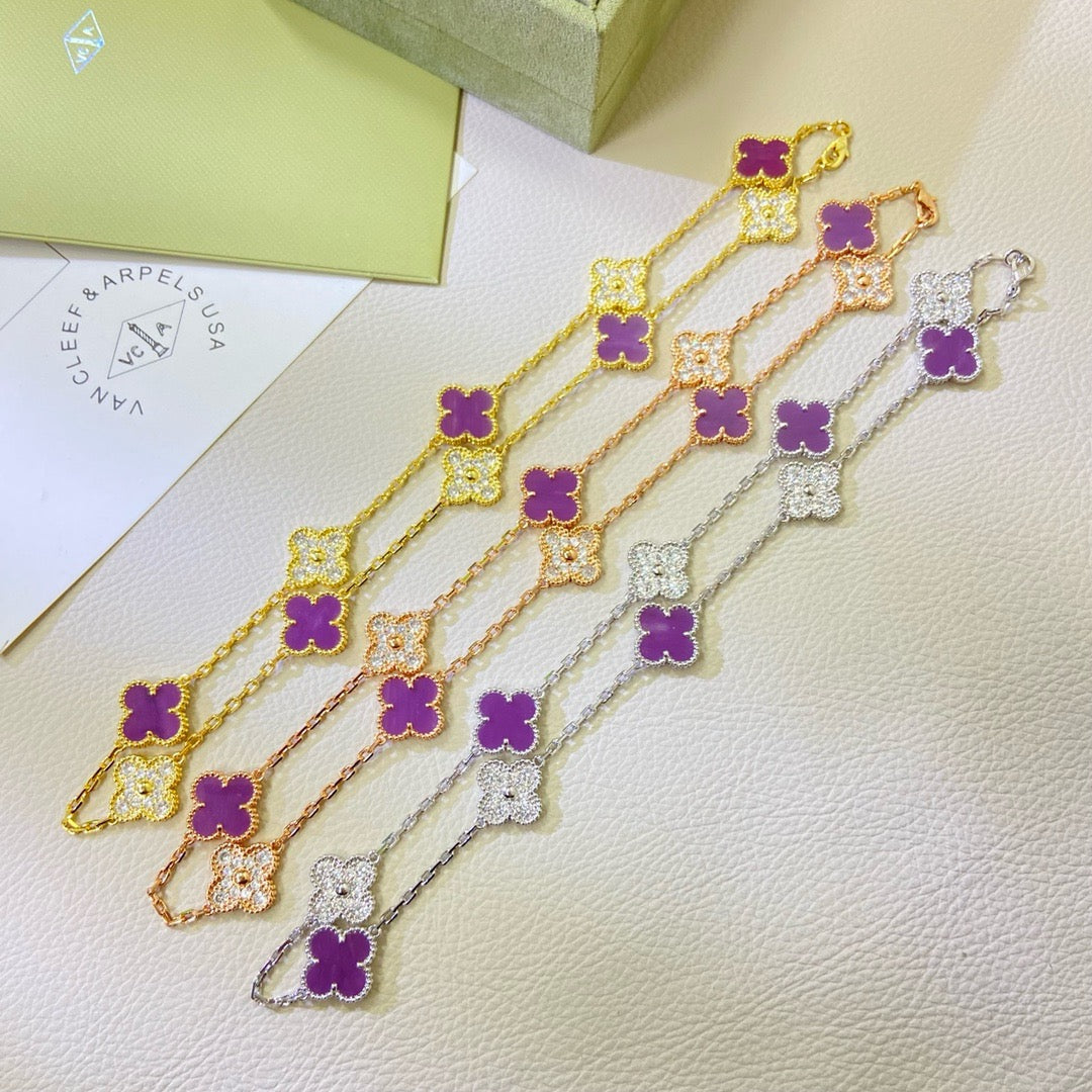 ¡®Dream¡¯CLOVER 10 MOTIFS  PURPLE VIOLET DIAMOND NECKLACE