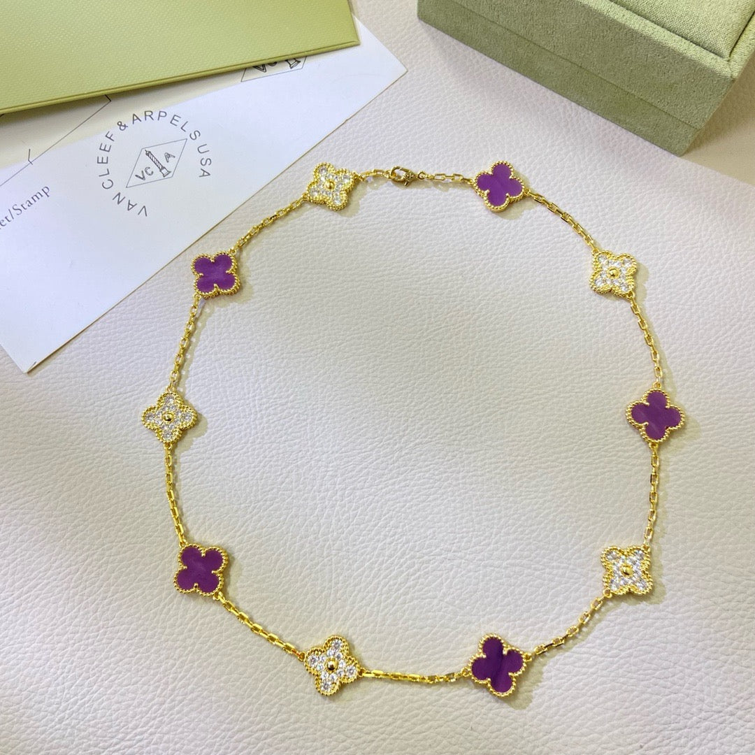 ¡®Dream¡¯CLOVER 10 MOTIFS  PURPLE VIOLET DIAMOND NECKLACE