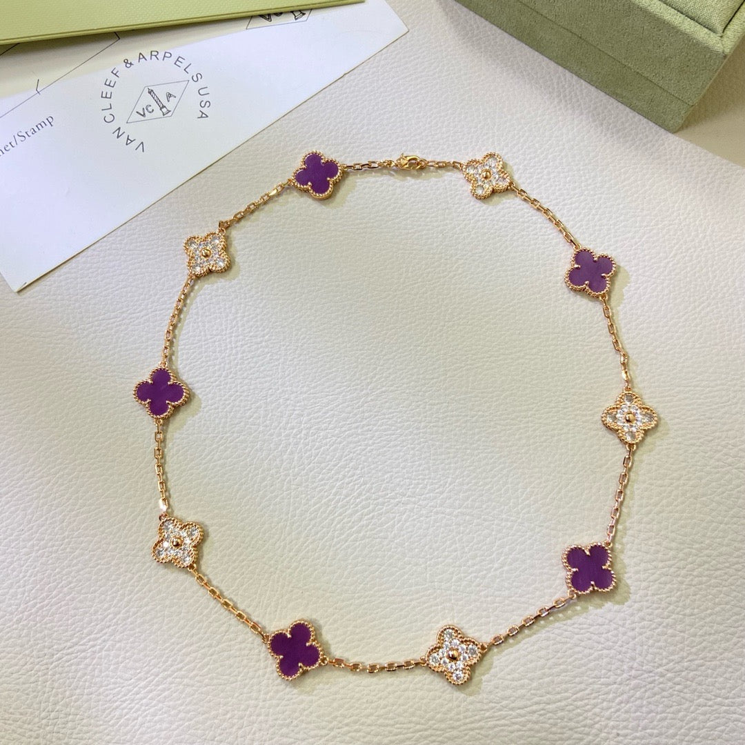 ¡®Dream¡¯CLOVER 10 MOTIFS  PURPLE VIOLET DIAMOND NECKLACE