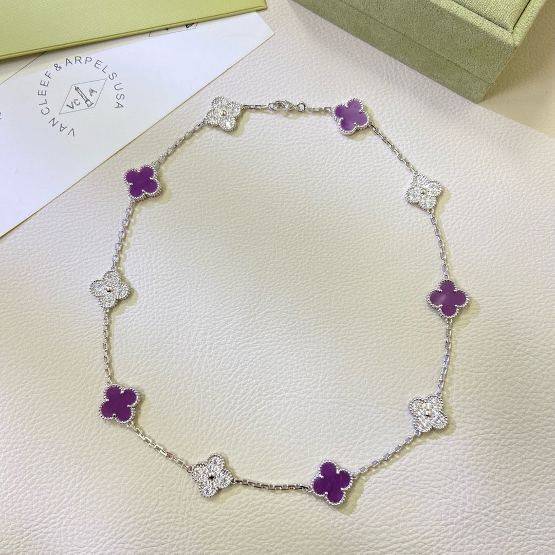 ¡®Dream¡¯CLOVER 10 MOTIFS  PURPLE VIOLET DIAMOND NECKLACE