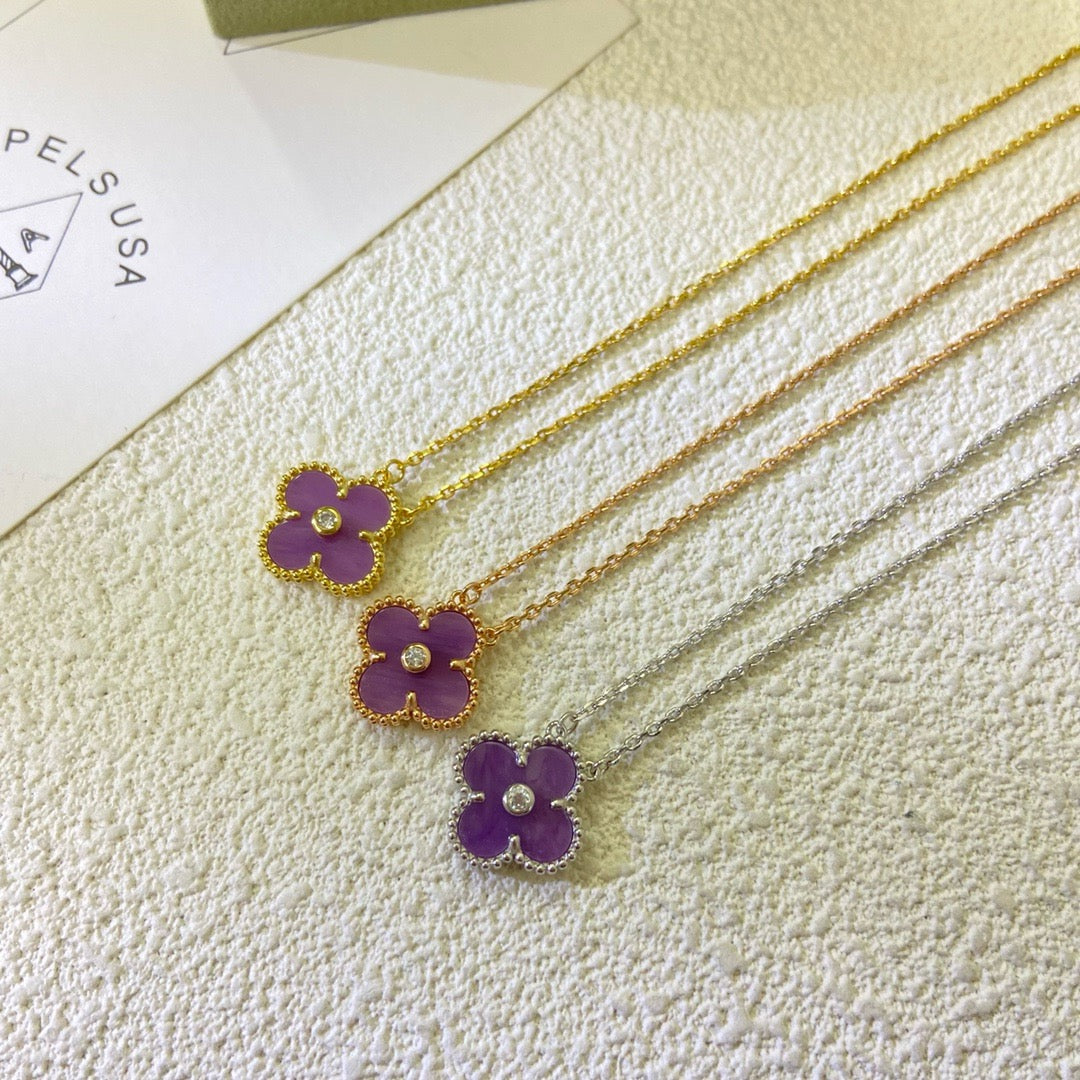 ¡®Dream¡¯CLOVER 15MM DIAMOND  PURPLE VIOLET NECKLACE