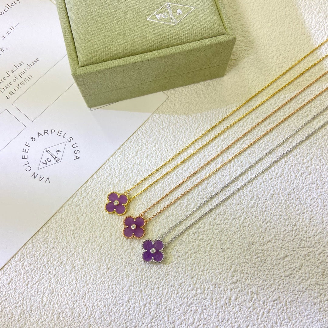 ¡®Dream¡¯CLOVER 15MM DIAMOND  PURPLE VIOLET NECKLACE