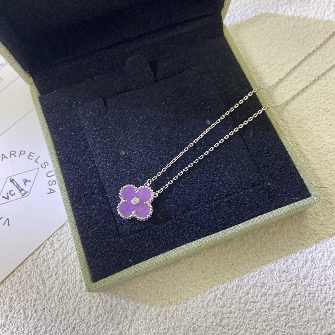 ¡®Dream¡¯CLOVER 15MM DIAMOND  PURPLE VIOLET NECKLACE