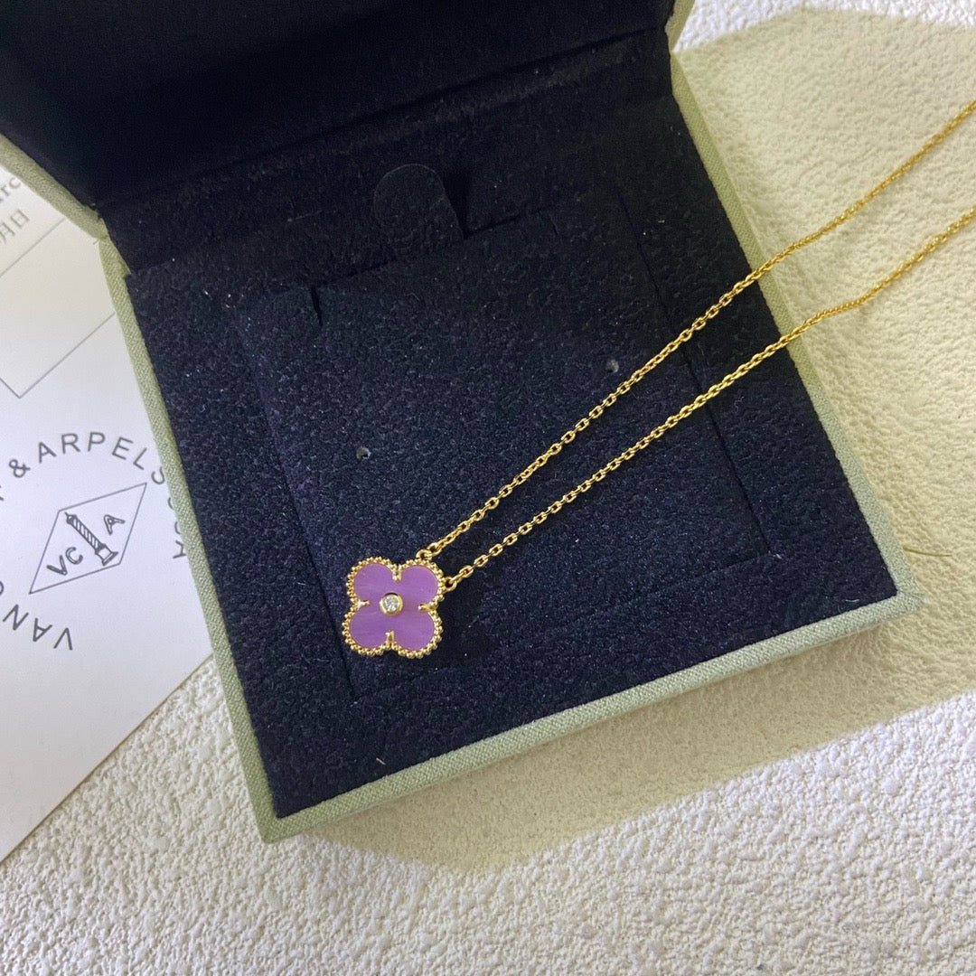 ¡®Dream¡¯CLOVER 15MM DIAMOND  PURPLE VIOLET NECKLACE