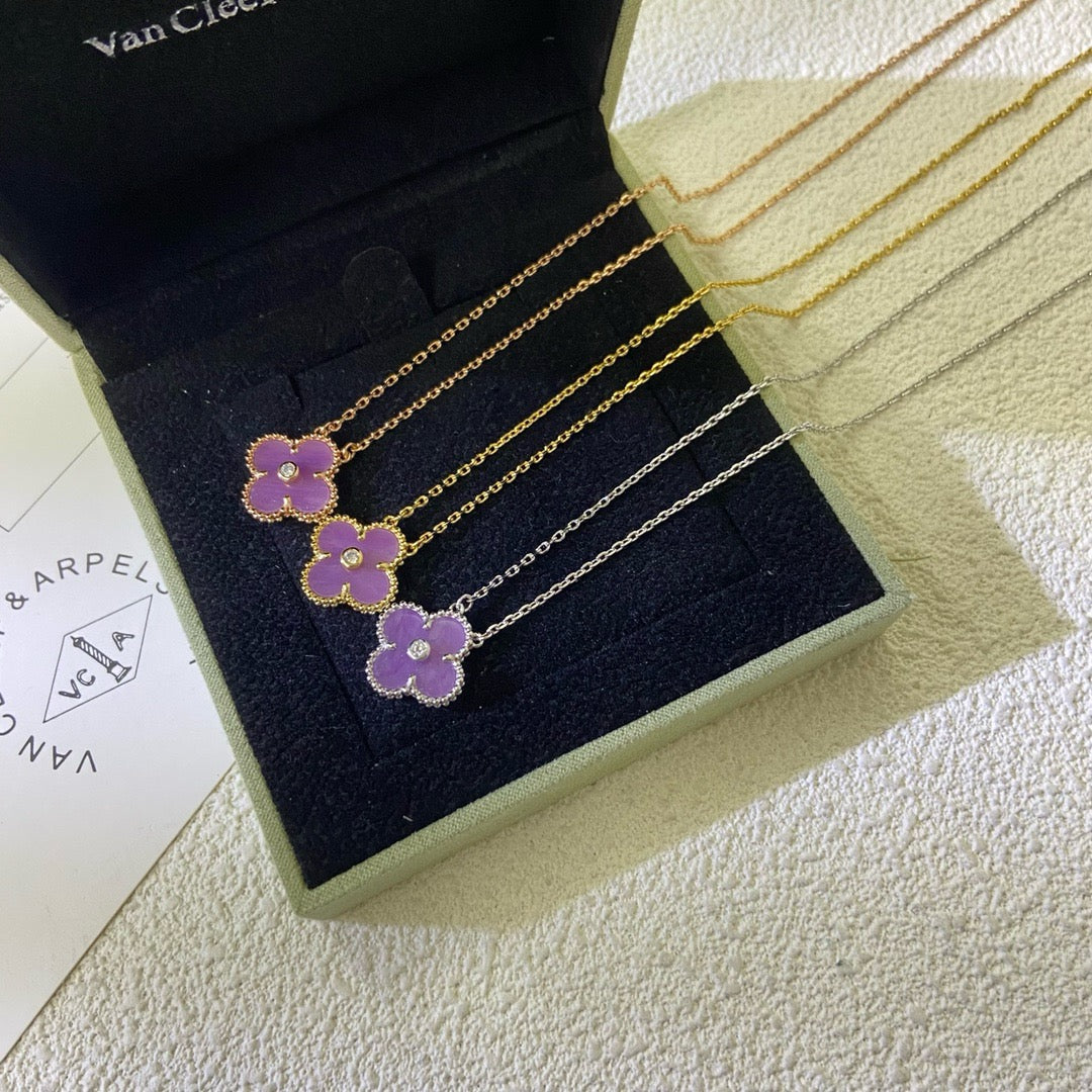 ¡®Dream¡¯CLOVER 15MM DIAMOND  PURPLE VIOLET NECKLACE