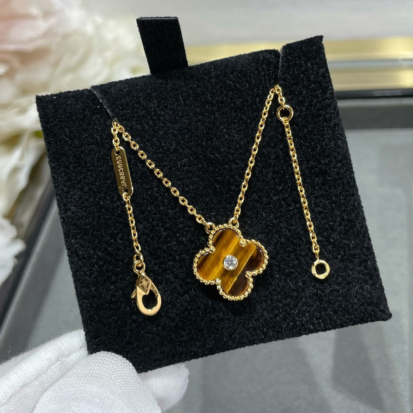 ¡®Dream¡¯CLOVER 15MM DIAMOND AND YELLOW TIGER'S EYE AGATE necklace