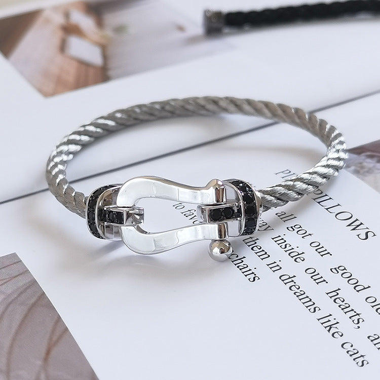¡®Dream¡¯FORCE LARGE HORSESHOE BLACK DIAMOND BRACELET SILVER