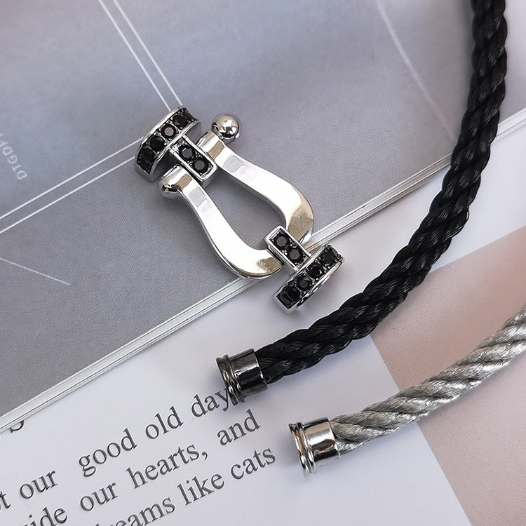 ¡®Dream¡¯FORCE LARGE HORSESHOE BLACK DIAMOND BRACELET SILVER