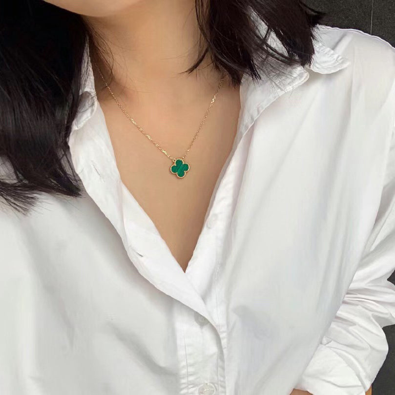 ¡®Dream¡¯CLOVER 15MM MALACHITE SINGLE FLOWER  NECKLACE