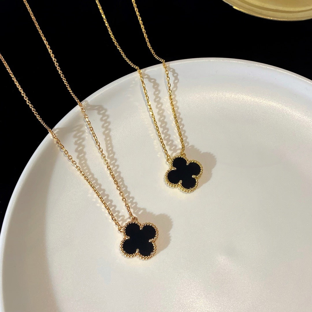 ¡®Dream¡¯CLOVER 15MM BLACK ONYX SINGLE FLOWER NECKLACE