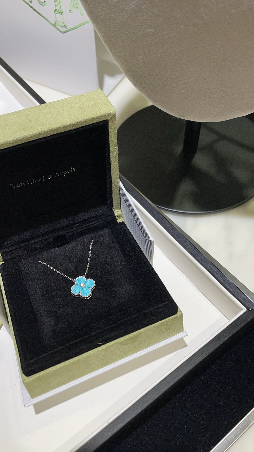 ¡®Dream¡¯CLOVER 15MM DIAMOND SVRES PORCELAIN  NECKLACE SILVER