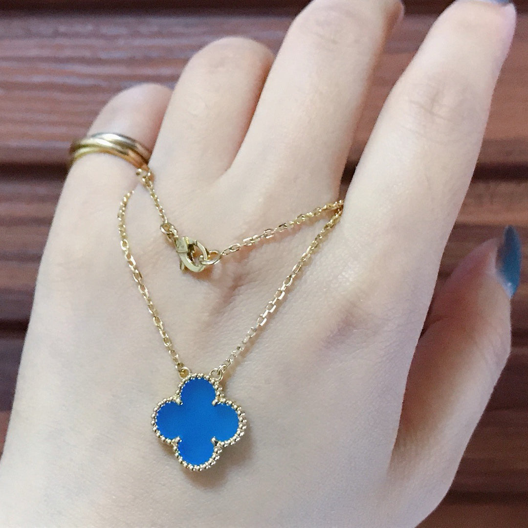 ¡®Dream¡¯CLOVER 15MM BLAUE ACHAT-HALSKETTE
