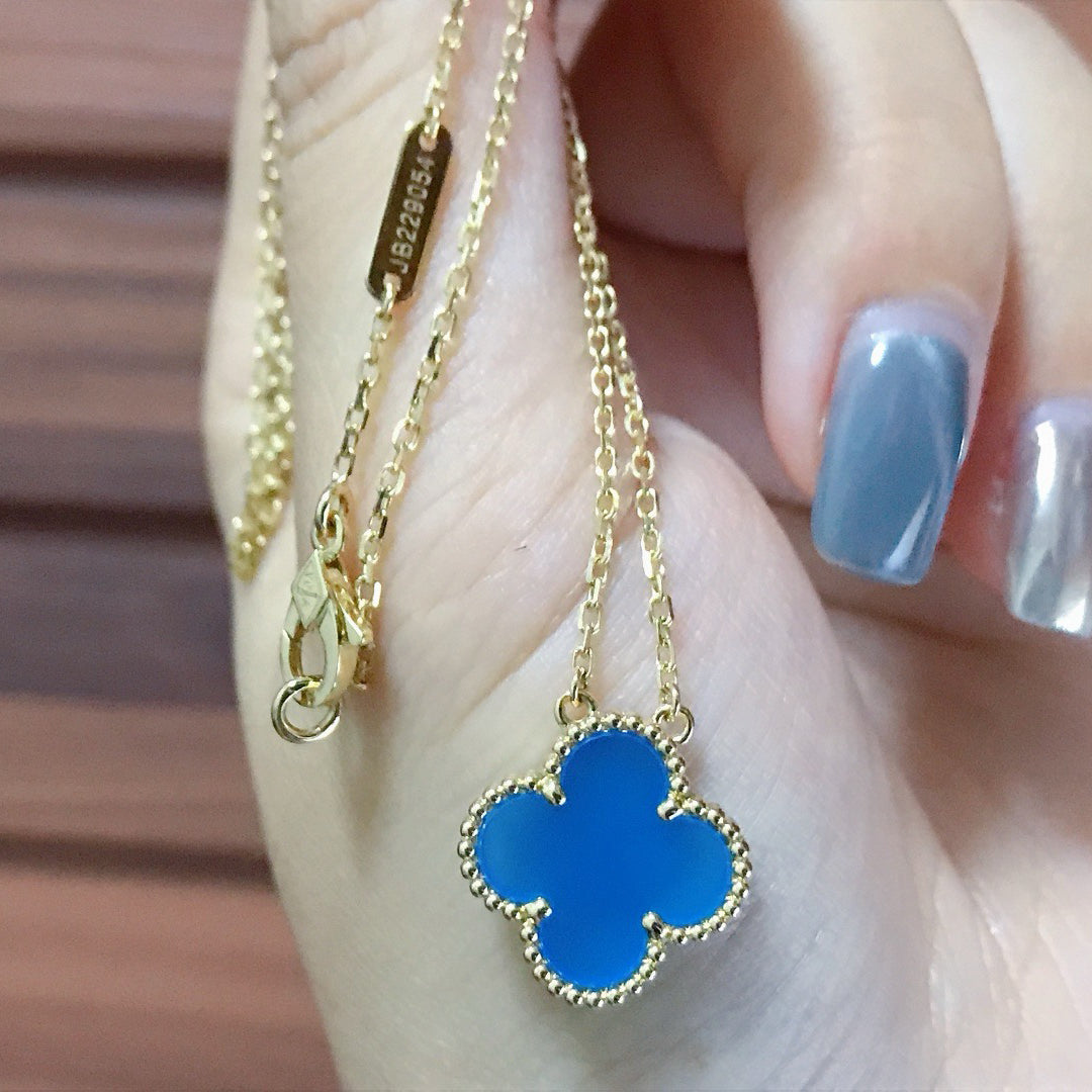 ¡®Dream¡¯CLOVER 15MM BLAUE ACHAT-HALSKETTE