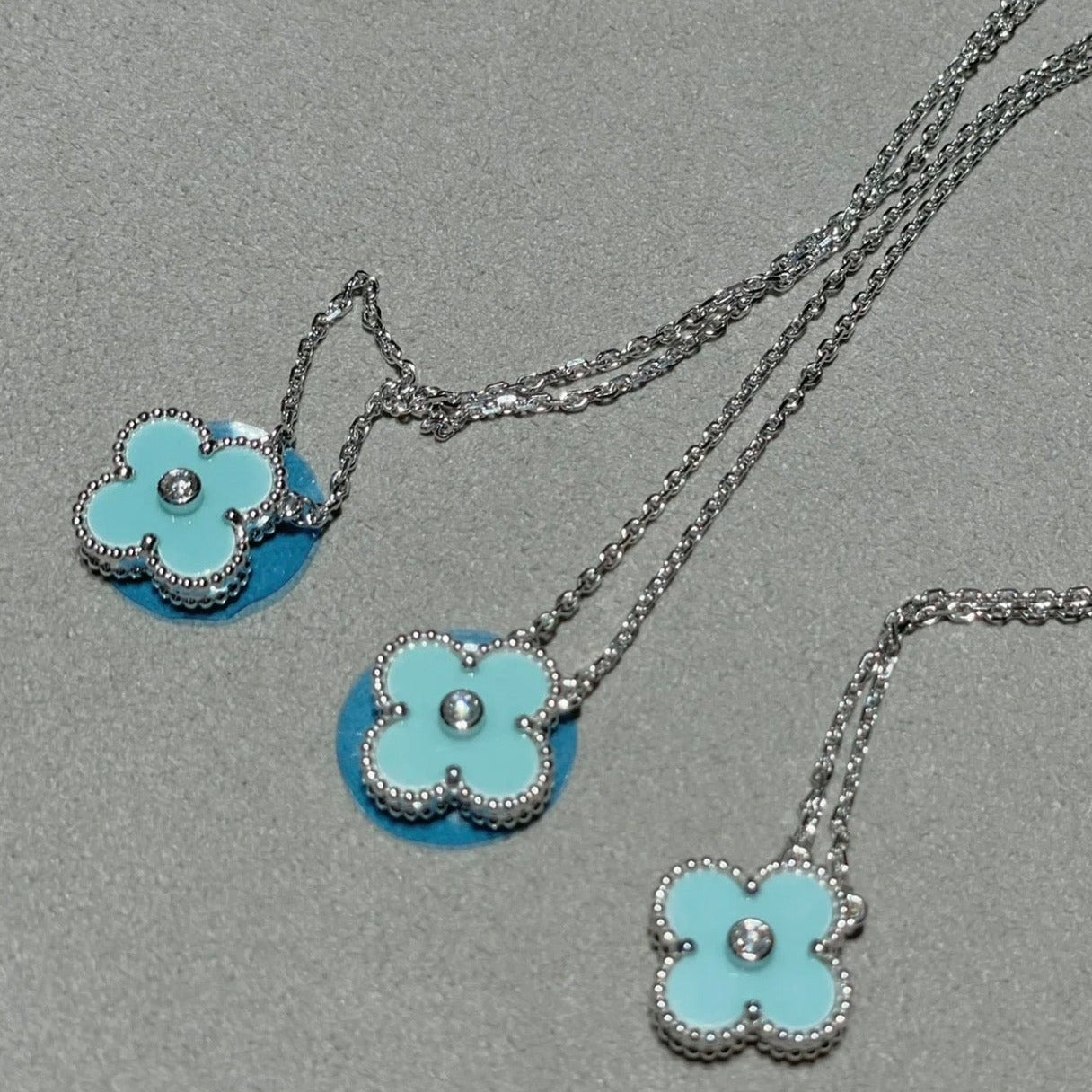 ¡®Dream¡¯CLOVER 1 DIAMOND LIGHT BLUE SILVER NECKLACE