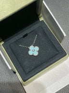 ¡®Dream¡¯CLOVER 1 DIAMOND LIGHT BLUE SILVER NECKLACE