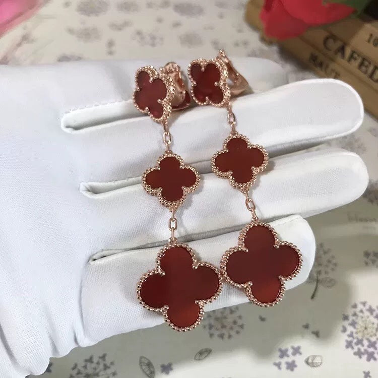 ¡®Dream¡¯CLOVER 3 MOTIF CARNELIAN DROP EARRINGS