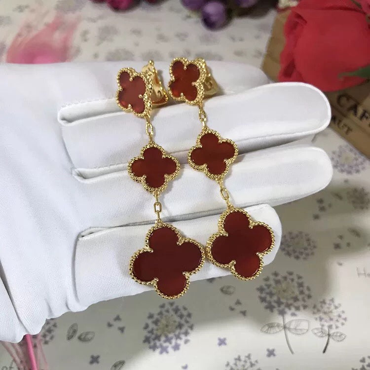 ¡®Dream¡¯CLOVER 3 MOTIF CARNELIAN DROP EARRINGS