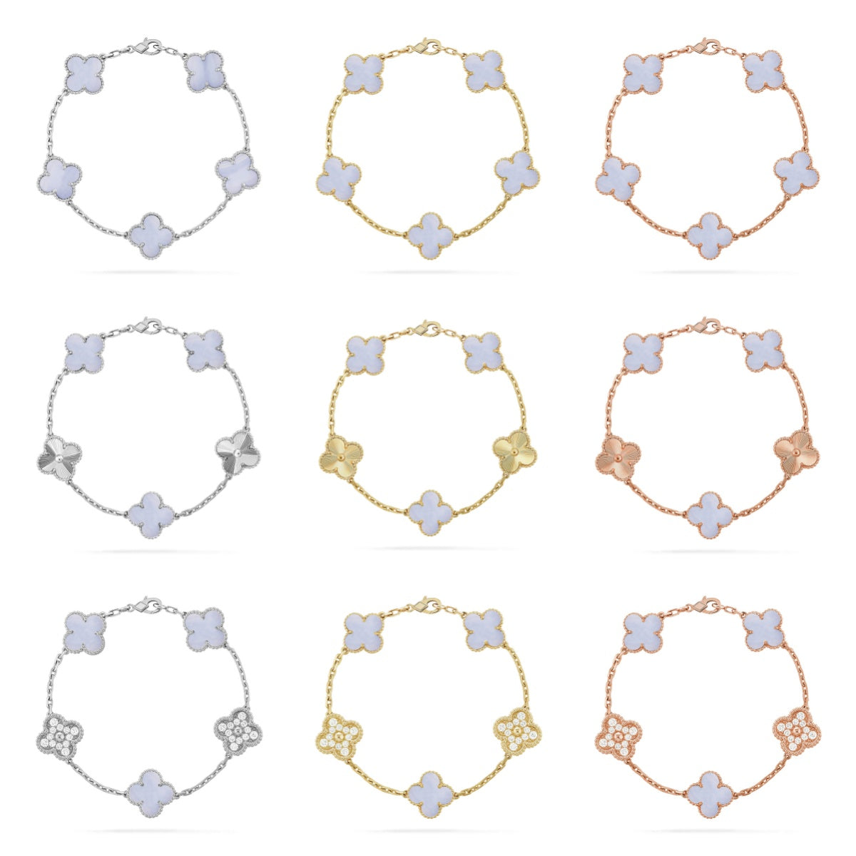 [Dream]New  CLOVER 5 MOTIF PURPLE CHALCEDONY BRACELET COLLECTION