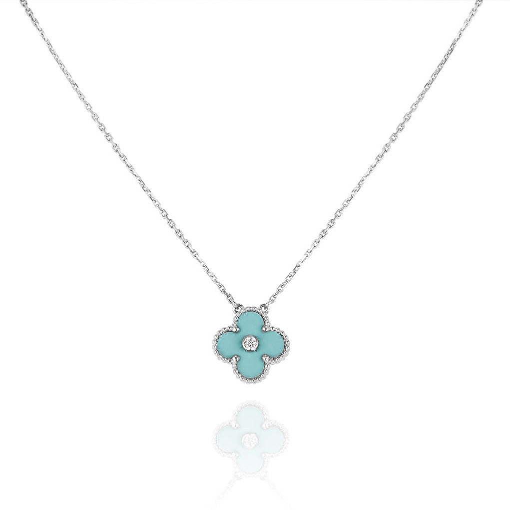 ¡®Dream¡¯CLOVER 1 DIAMOND LIGHT BLUE SILVER NECKLACE