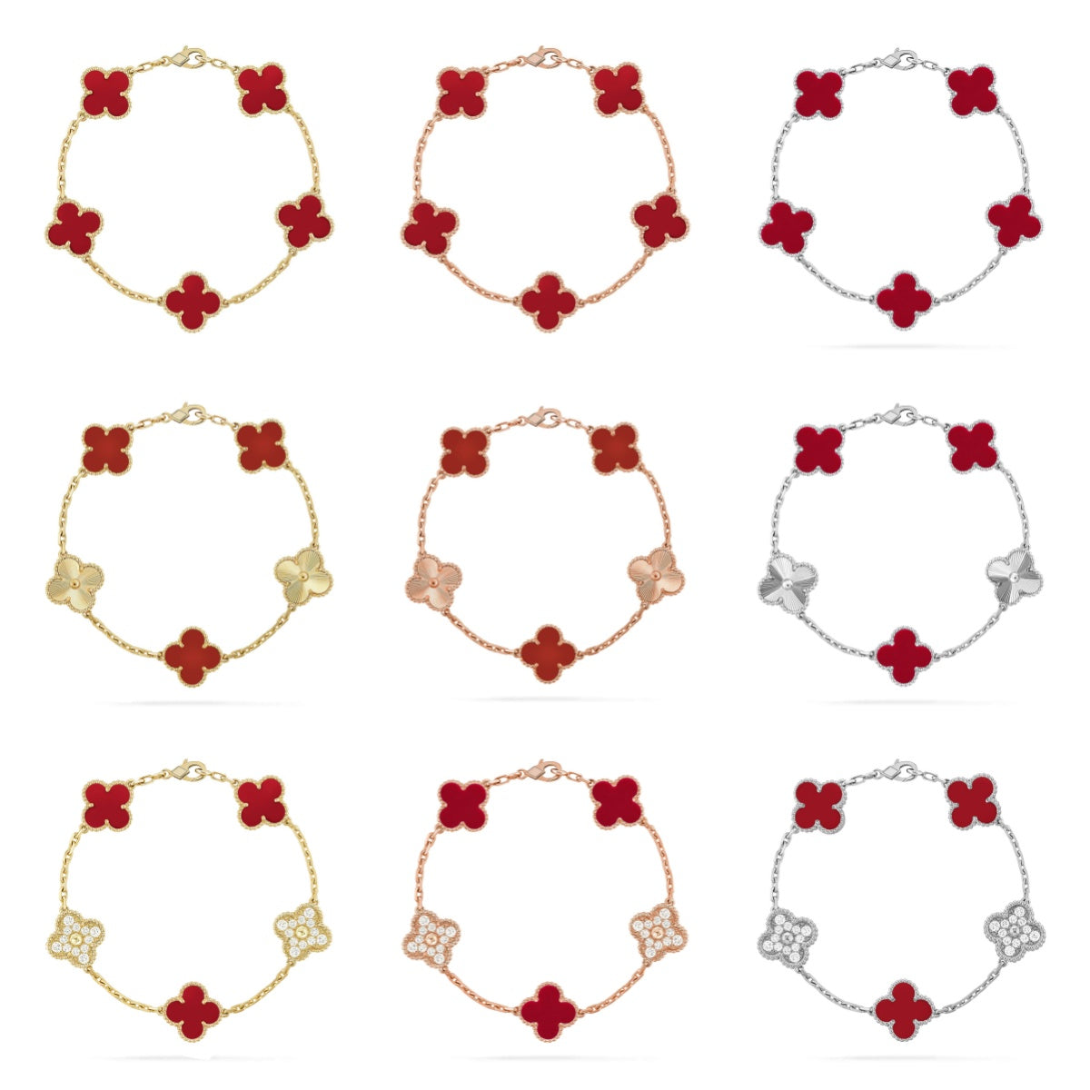[Dream]New  CLOVER 5 MOTIF RED CORNELIAN BRACELET COLLECTION