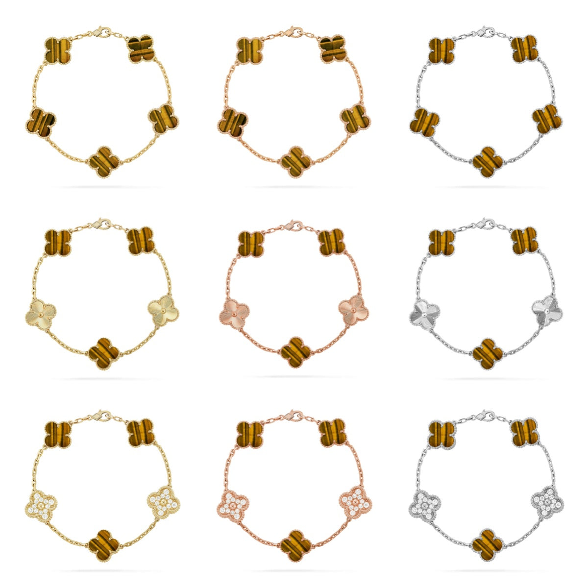 [Dream]New  CLOVER 5 MOTIFS TIGER EYE BRACELET COLLECTION