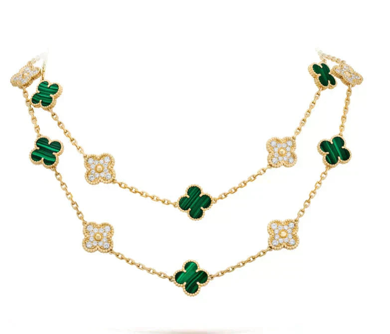 ¡®Dream¡¯CLOVER 20 MOTIFS MALACHITE DIAMOND NECKLACE