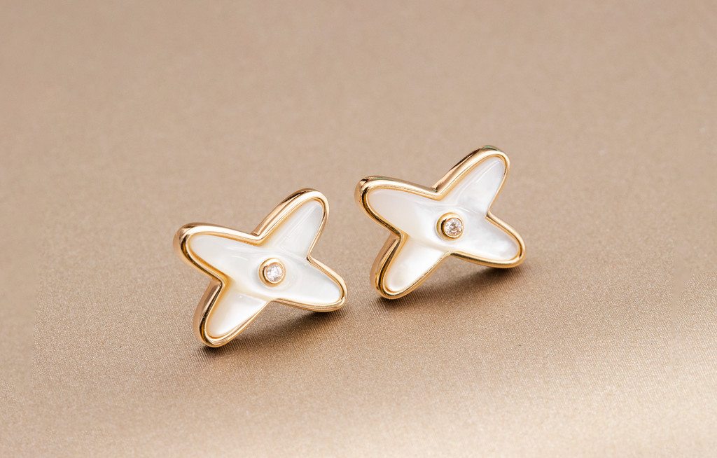 'Dream' JEUX DE WHITE MOP PINK GOLD DIAMOND EARRINGS