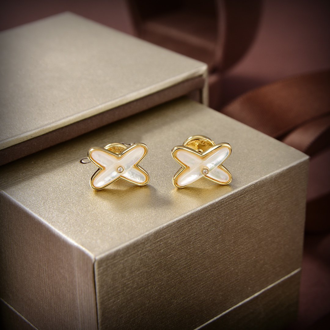 ¡®Dream¡¯JEUX DE WHITE MOP GOLD DIAMOND EARRINGS