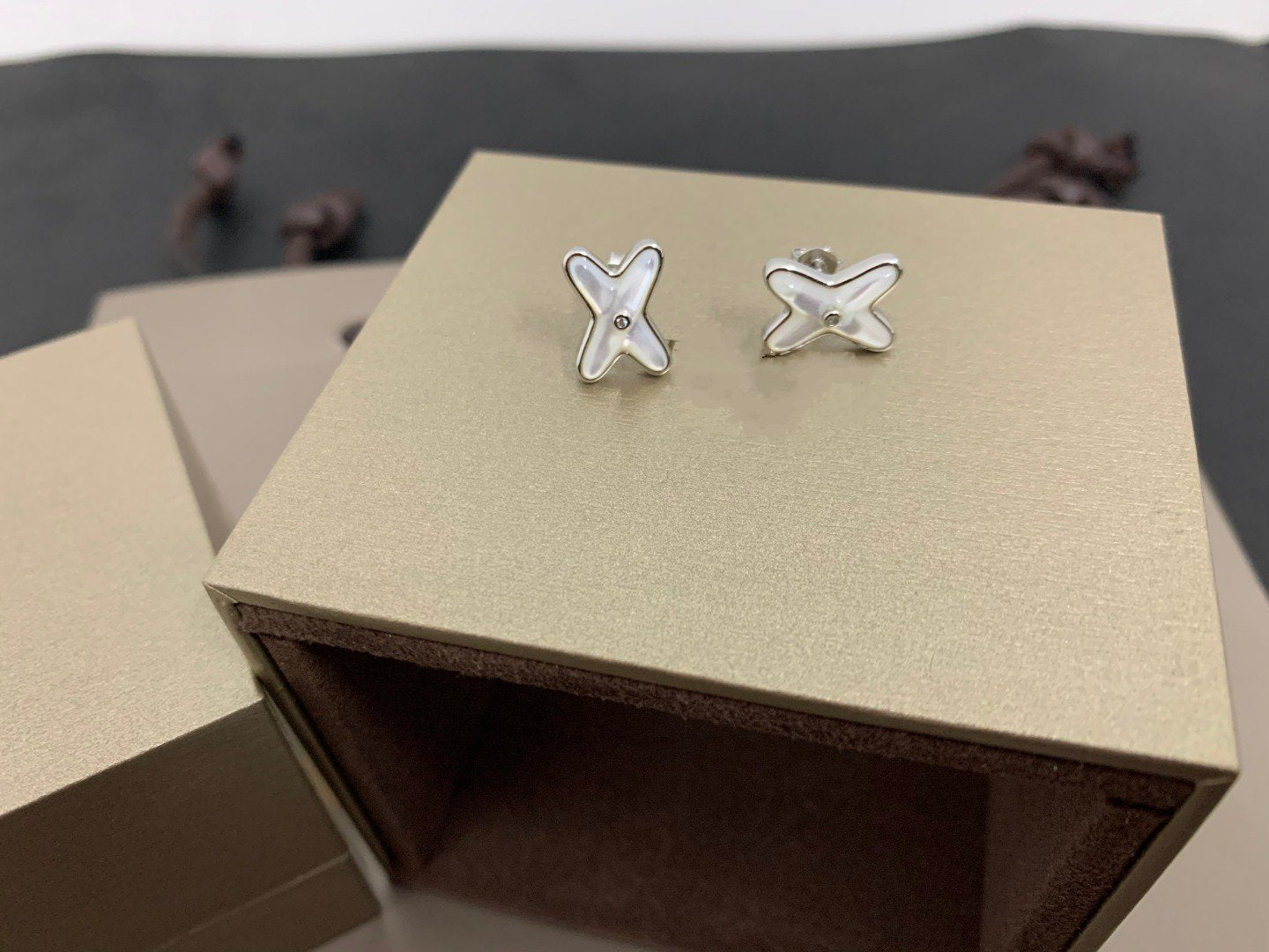 ¡®Dream¡¯JEUX DE WHITE MOP SILVER DIAMOND EARRINGS