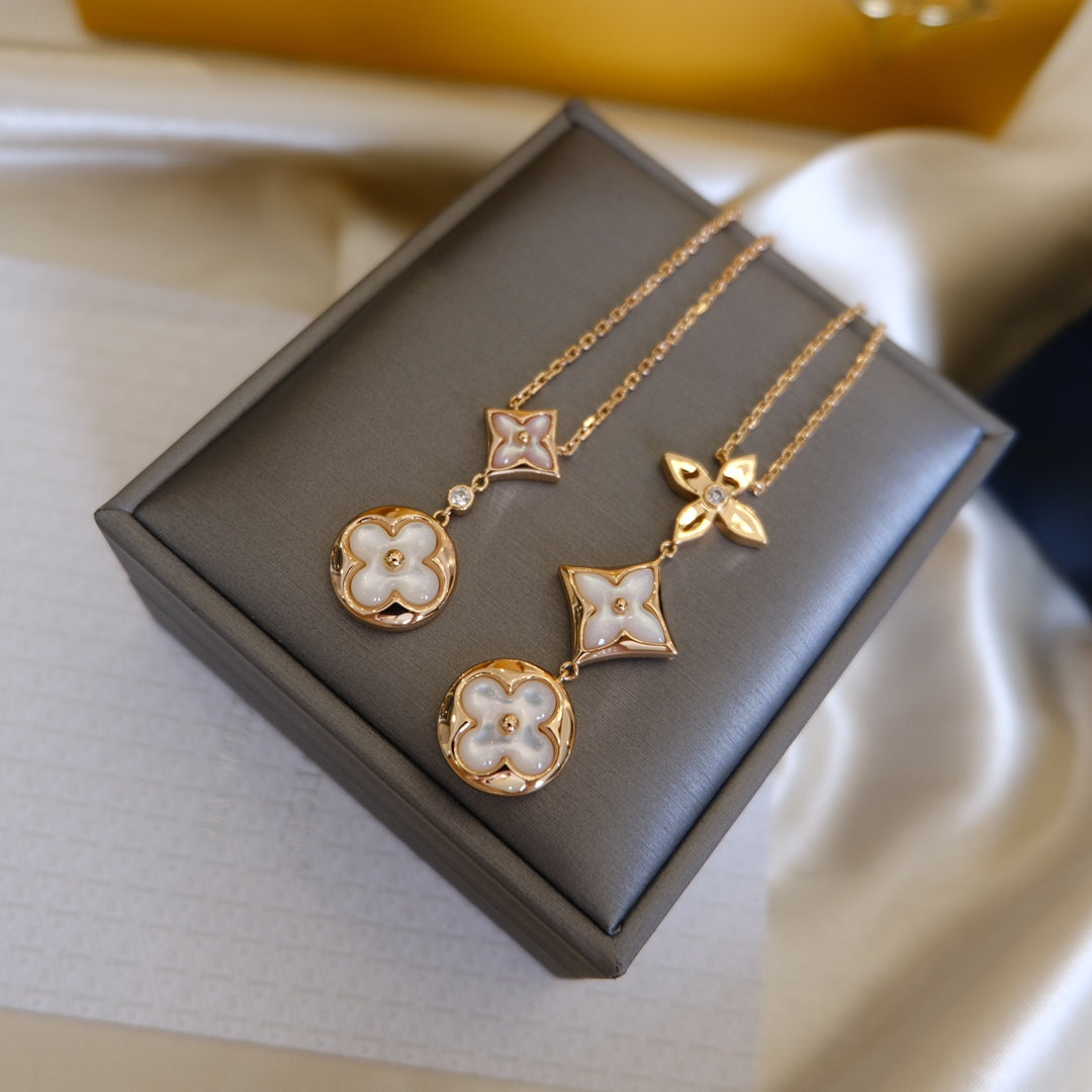 ¡®Dream¡¯COLOR BLOSSOM LARIAT NECKLACE PINK GOLD WHITE MOTHER PEARL AND DIAMOND