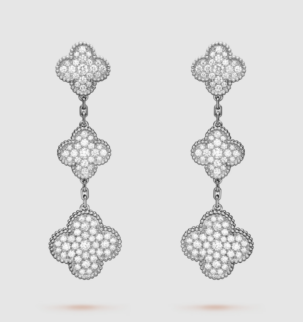 „Dream“CLOVER 3 MOTIV DIAMANT SILBER HÄNGEOHRRINGE