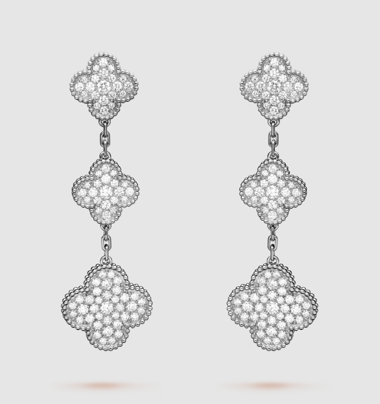 ¡®Dream¡¯CLOVER 3 MOTIF DIAMOND SILVER DROP EARRINGS