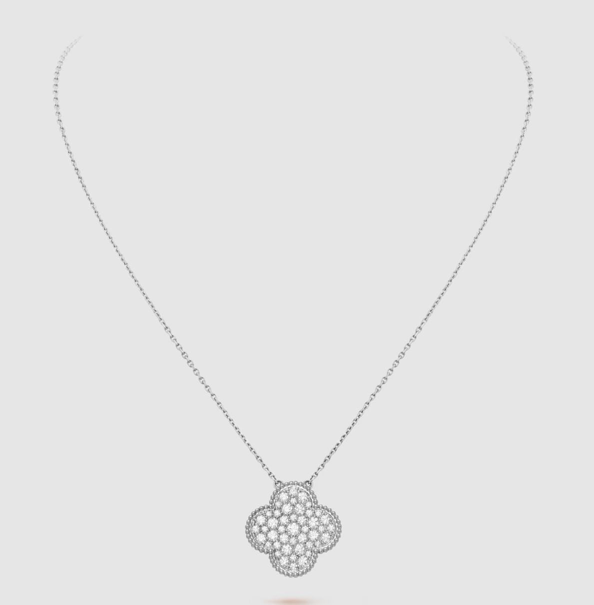 ¡®Dream¡¯CLOVER 25MM LARGE PENDANT DIAMOND PAVED SILVER NECKLACE