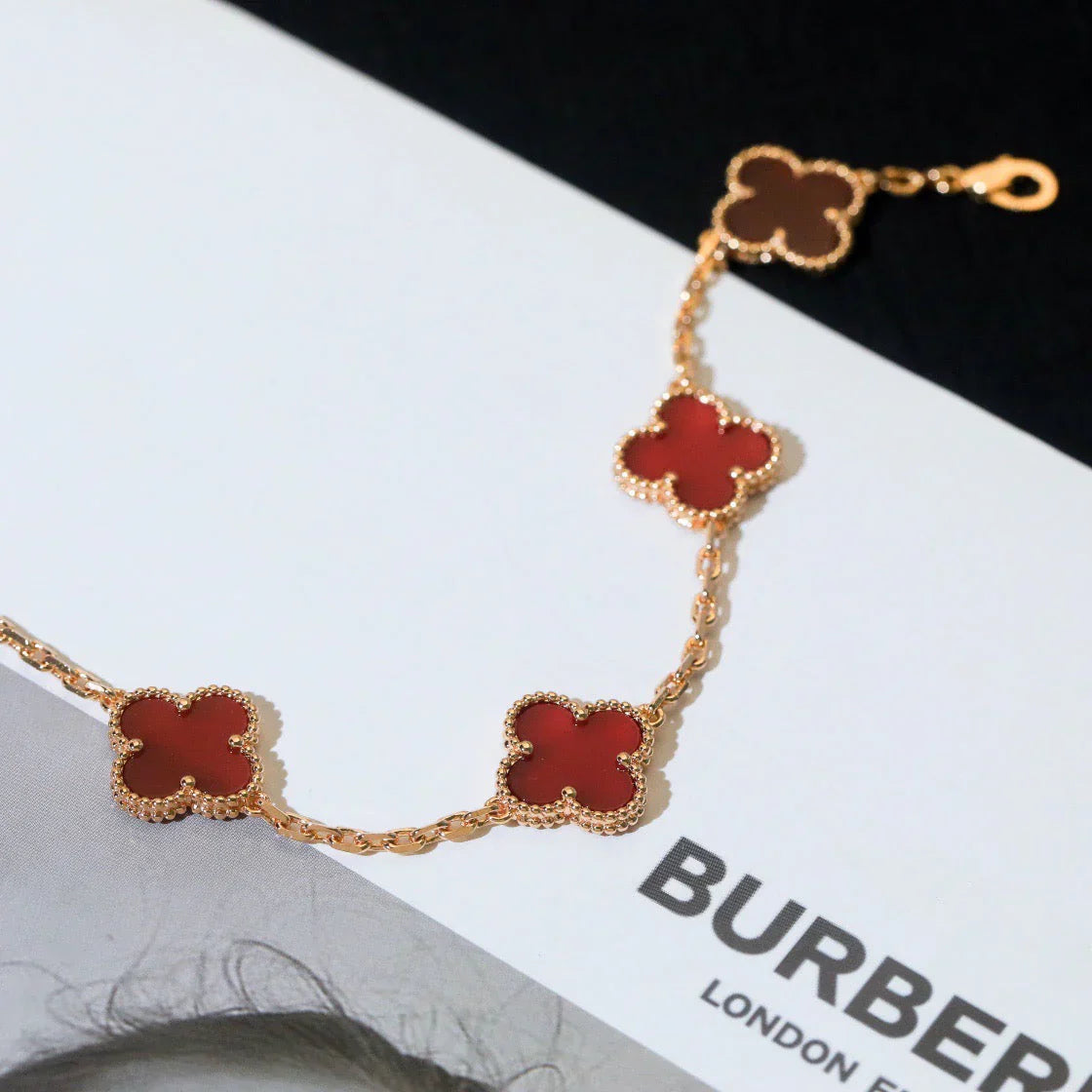 [Dream]New  CLOVER 5 MOTIF RED CORNELIAN BRACELET COLLECTION
