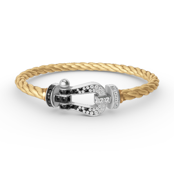 ¡®Dream¡¯FORCE LARGE HORSESHOE BLACK WHITE DIAMOND BRACELET SILVER