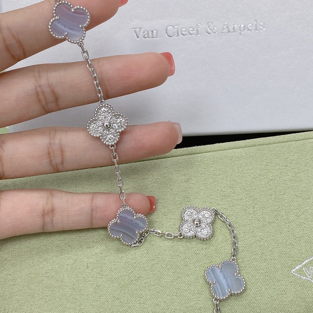 [Dream]New  CLOVER 5 MOTIF PURPLE CHALCEDONY BRACELET COLLECTION