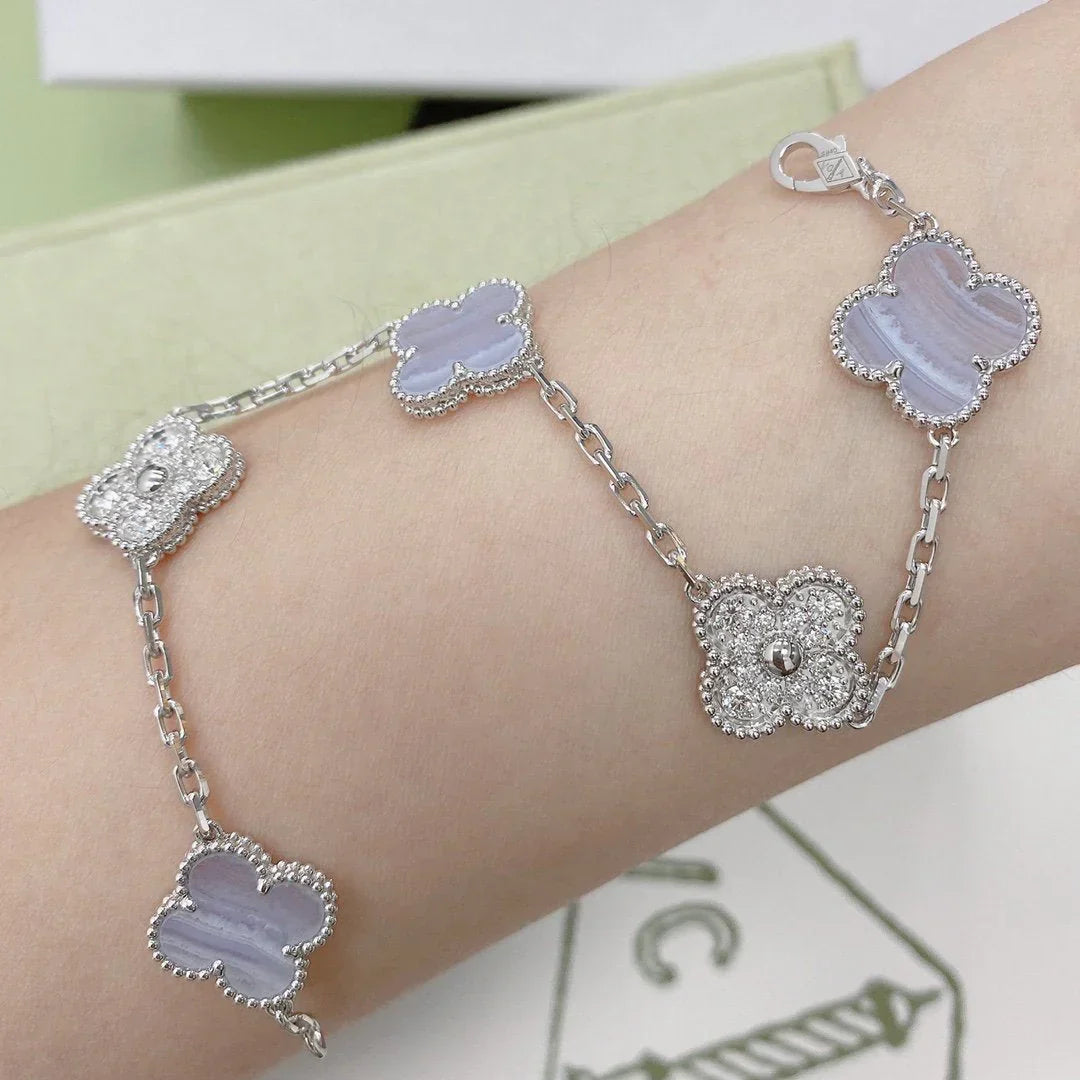 [Dream]New  CLOVER 5 MOTIF PURPLE CHALCEDONY BRACELET COLLECTION