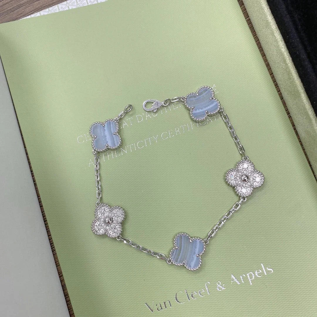 [Dream]New  CLOVER 5 MOTIF PURPLE CHALCEDONY BRACELET COLLECTION