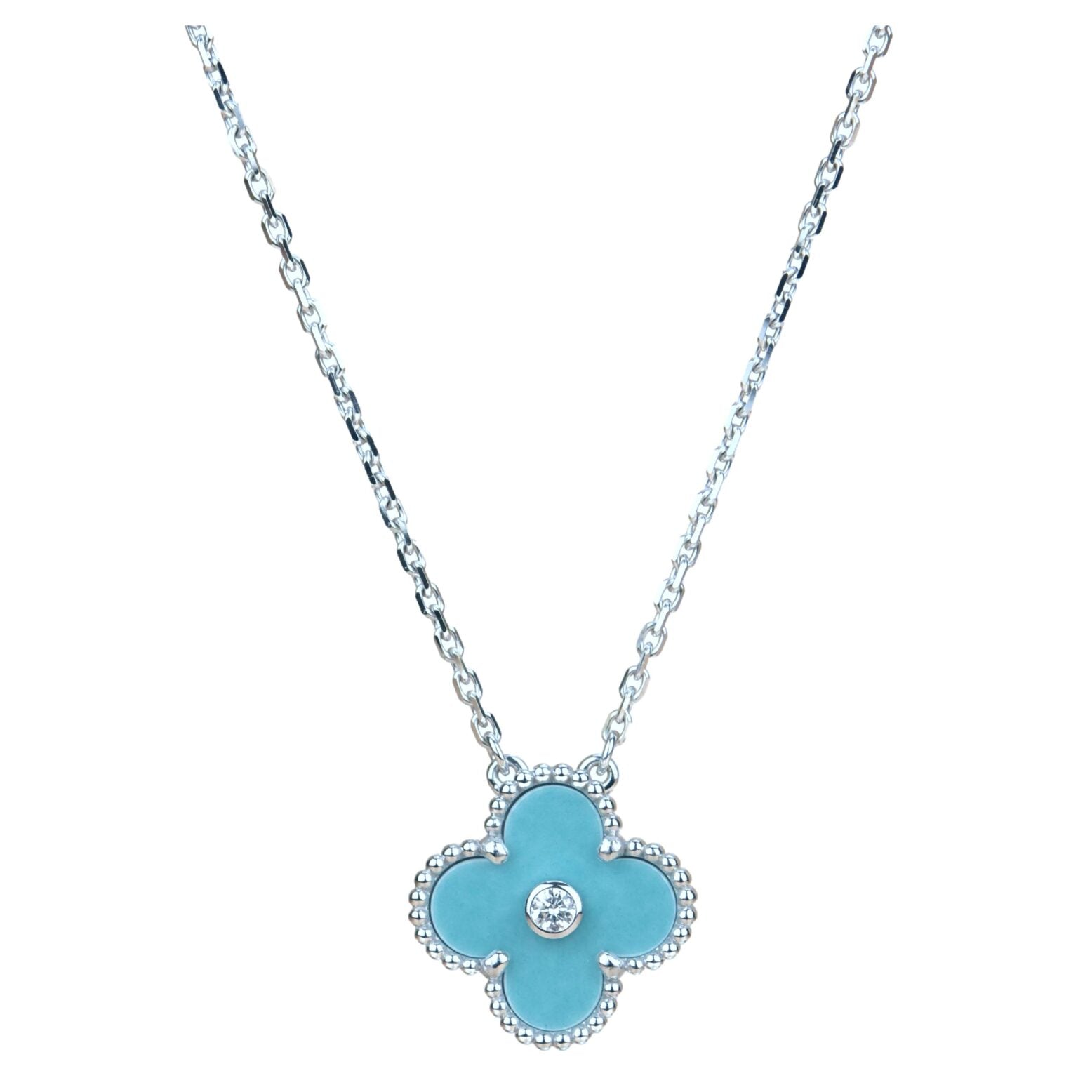 ¡®Dream¡¯CLOVER 15MM DIAMOND SVRES PORCELAIN  NECKLACE SILVER