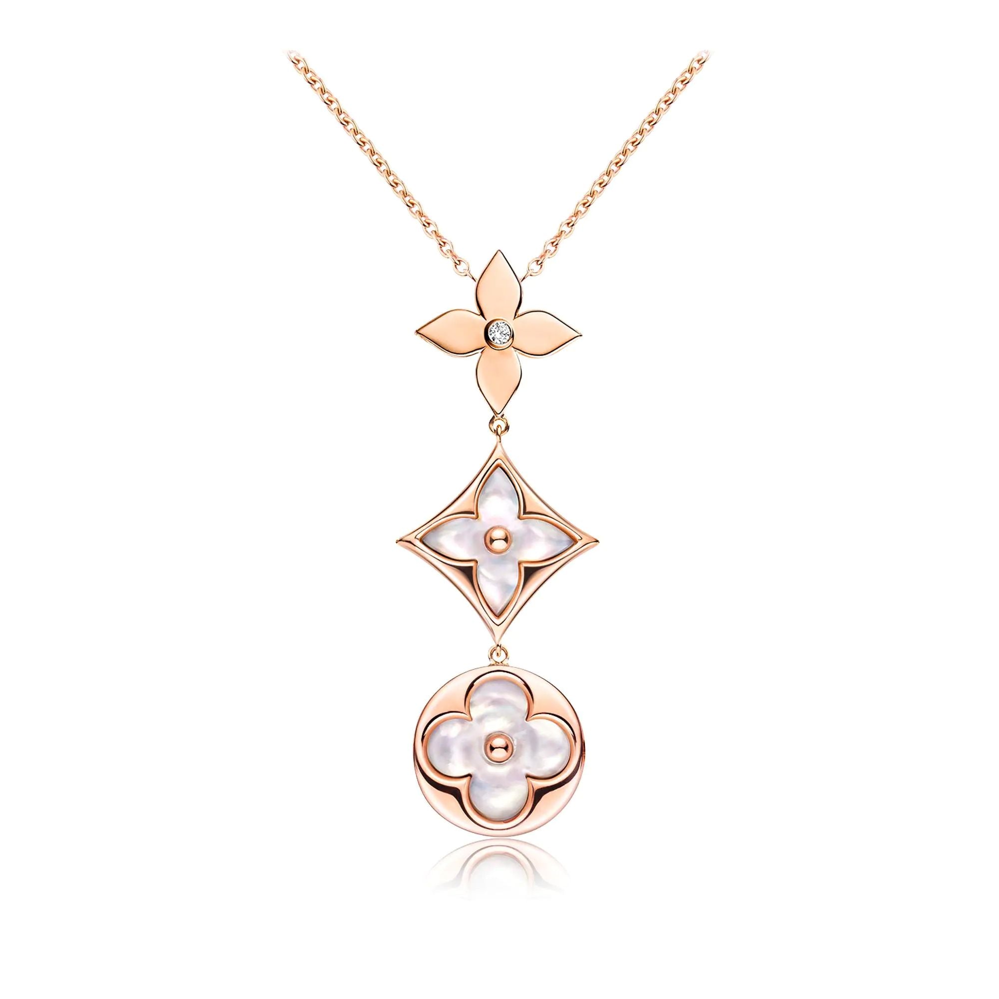 ¡®Dream¡¯COLOR BLOSSOM LARIAT NECKLACE PINK GOLD WHITE MOTHER PEARL AND DIAMOND