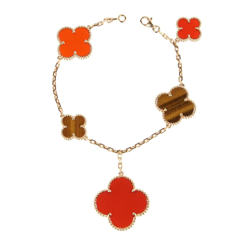 ¡®Dream¡¯CLOVER BRACELET 5 MOTIFS CARNELIAN TIGER EYE