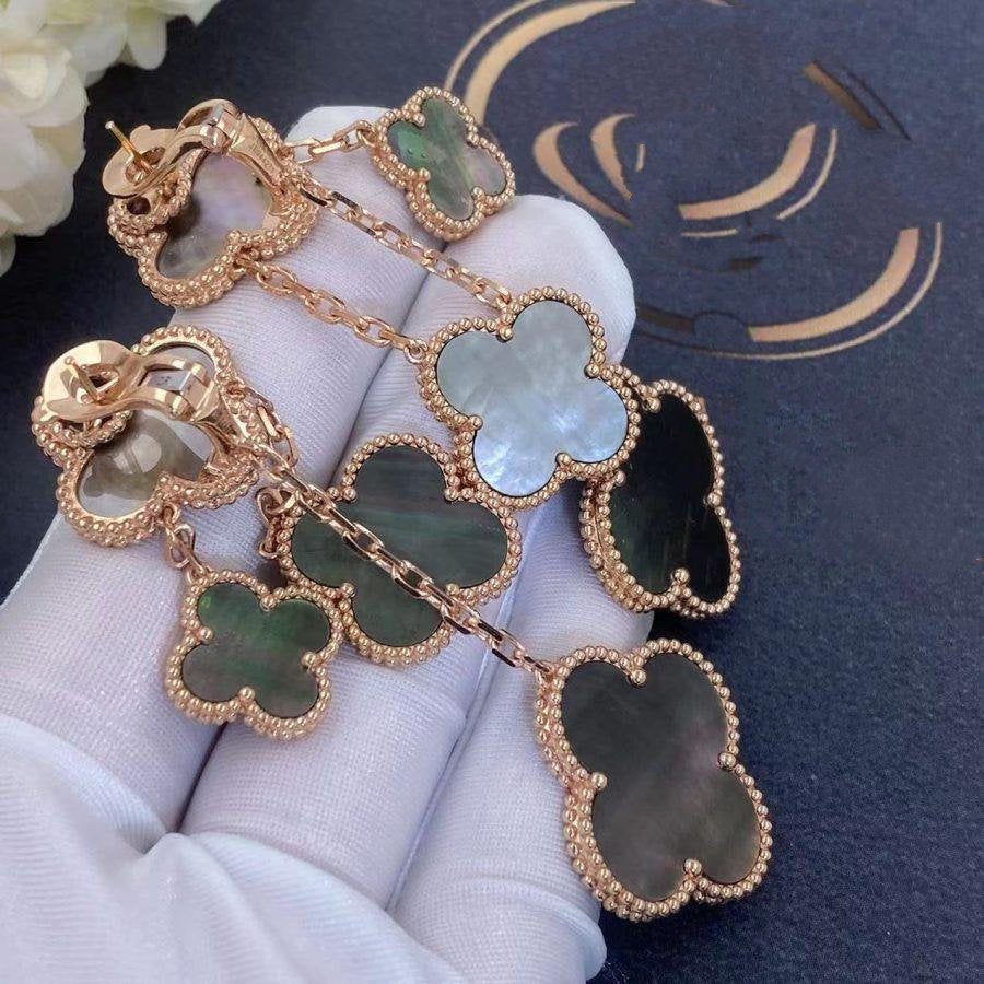 ¡®Dream¡¯CLOVER EARRINGS DARK MOP 4 MOTIFS ROSE GOLD