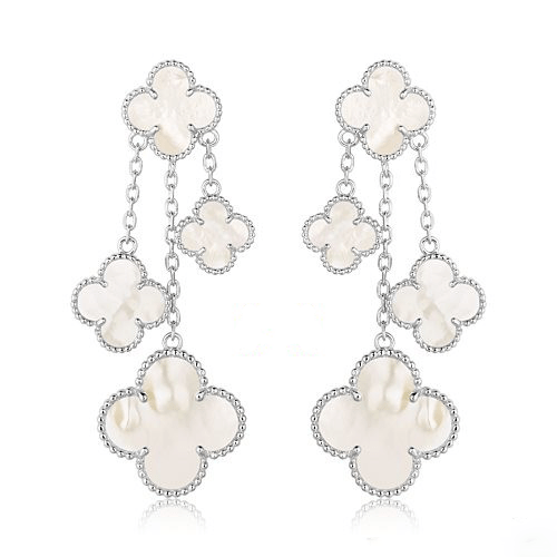 ¡®Dream¡¯CLOVER EARRINGS WHITE MOP 4 MOTIFS SILVER