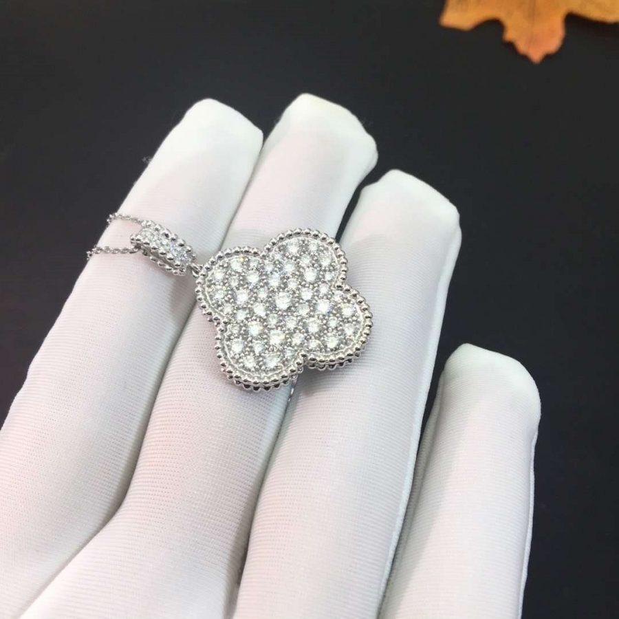 ¡®Dream¡¯CLOVER 25MM SILVER FULL DIAMOND BIG CLOVER NECKLACE