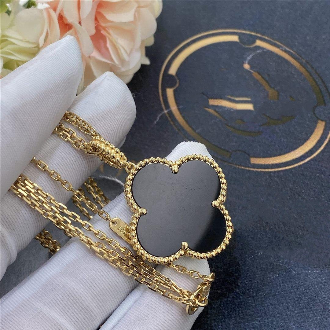 ¡®Dream¡¯CLOVER 25MM GOLD ONYX BIG CLOVER NECKLACE