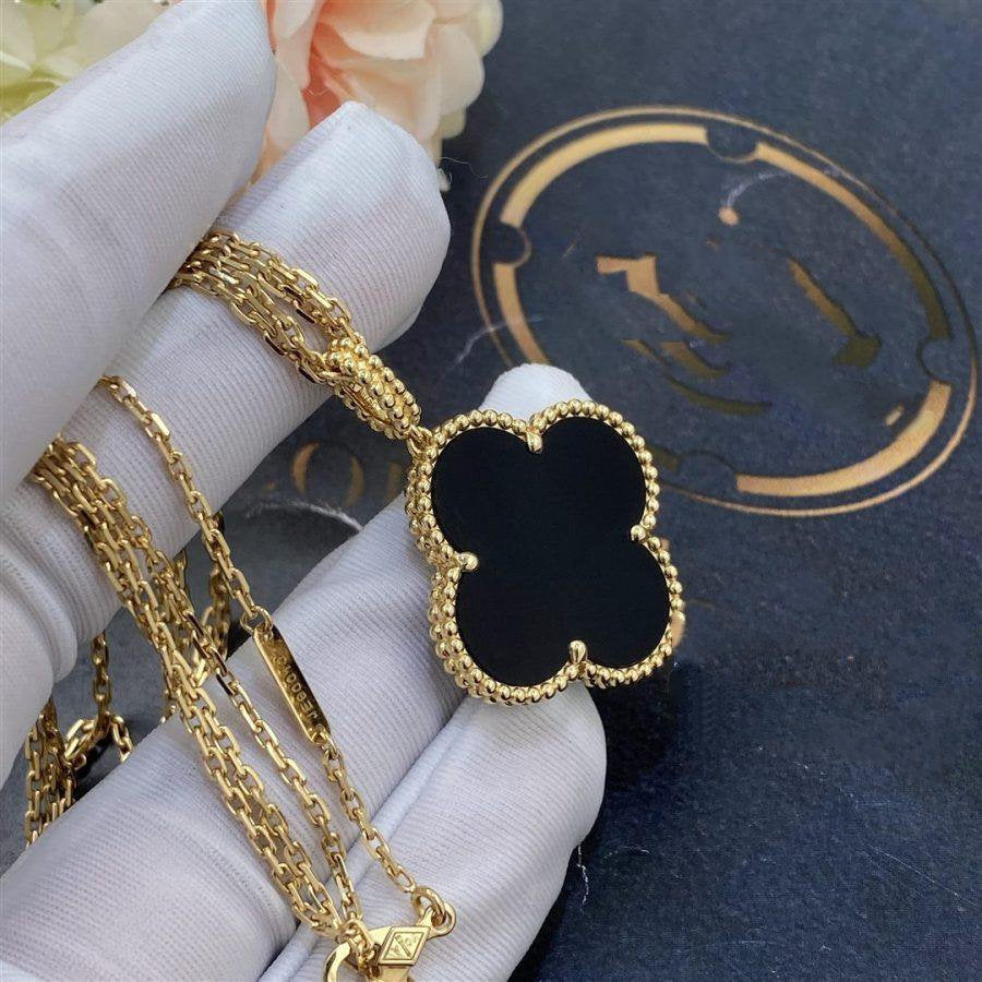 ¡®Dream¡¯CLOVER 25MM GOLD ONYX BIG CLOVER NECKLACE